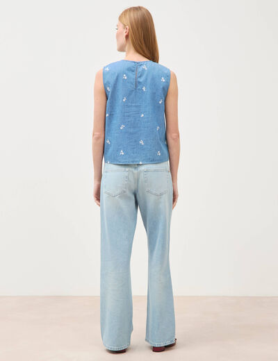 Top en jeans sans manches col rond bleu clair femme