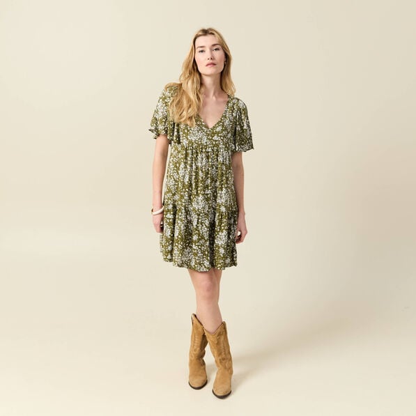 robe evasee manches courtes vert olive femme Robe évasée manches courtes vert olive femme