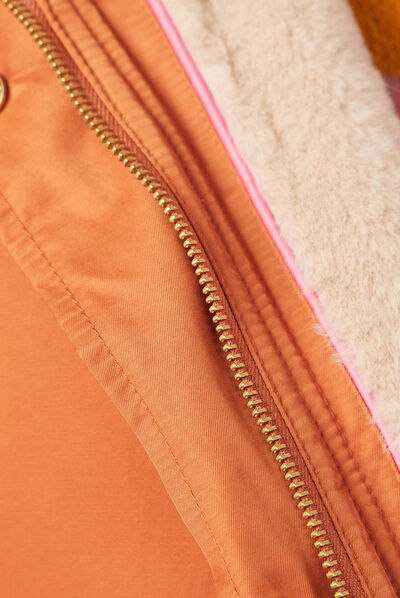 Parka droite à capuche doublée orange foncé femme