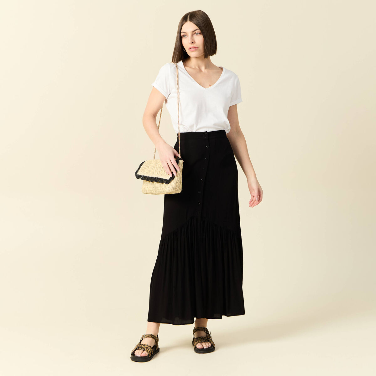 Jupe longue évasée noir femme