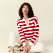 Pull manches longues col polo ecru femme