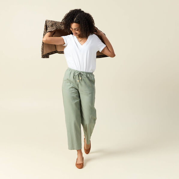 Pantalon droit 7/8ème vert kaki femme