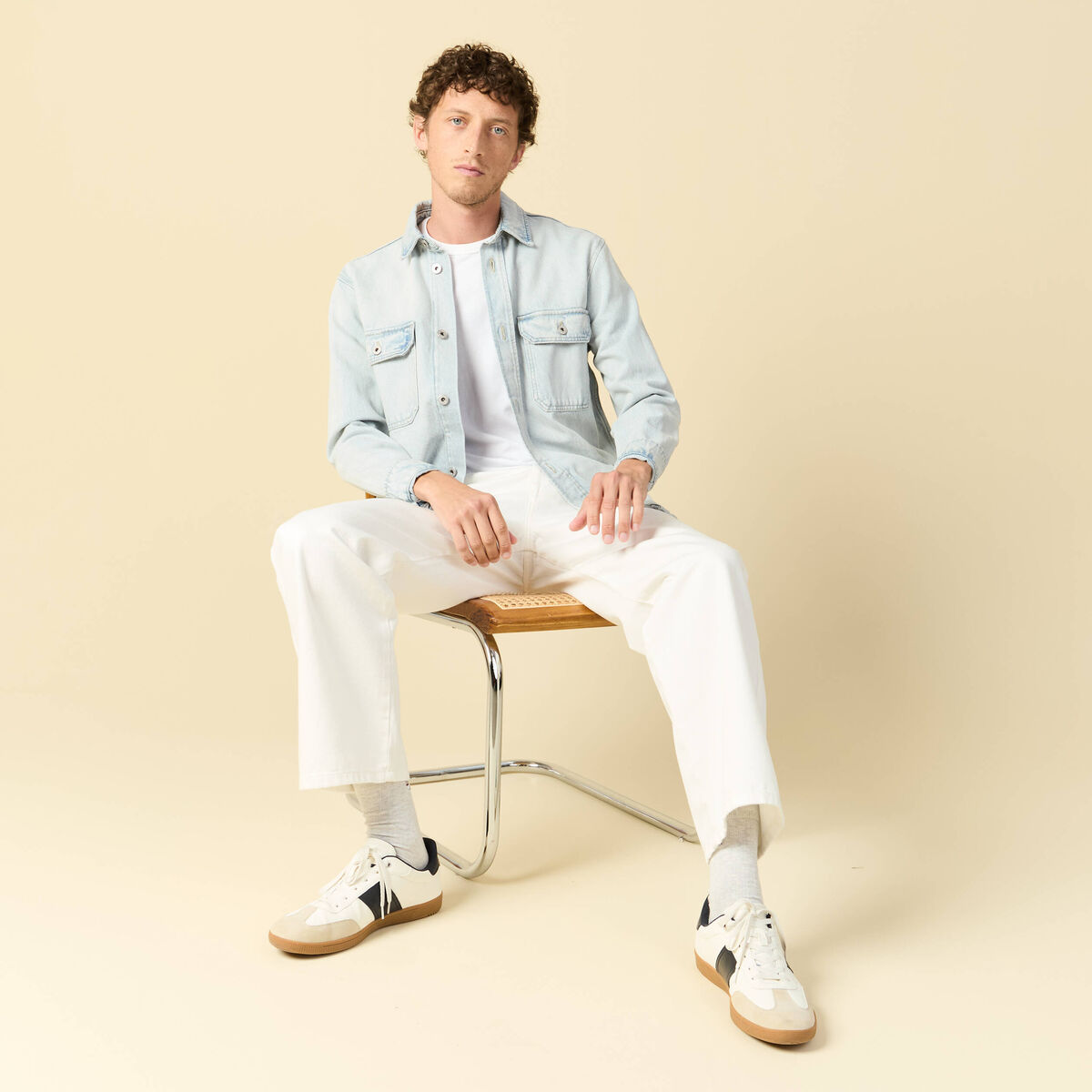 Jeans loose longueur 32 en coton denim blanc homme