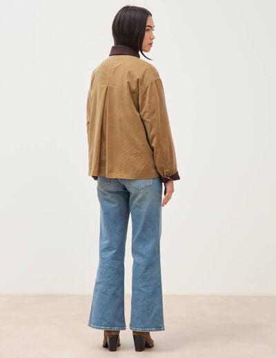 Parka oversize courte col classique camel femme