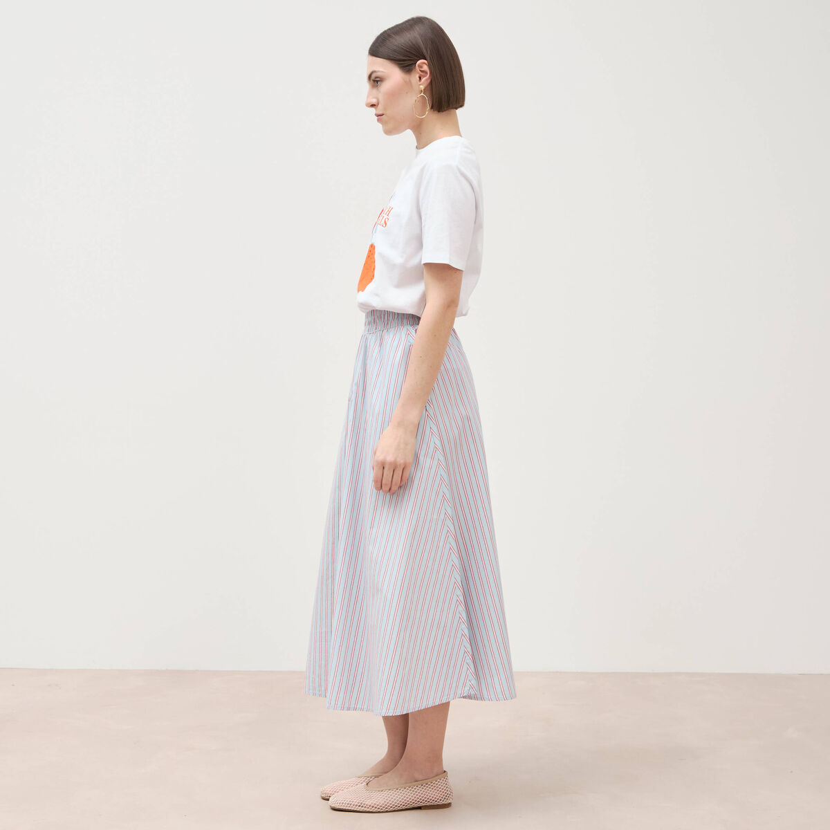 Jupe longue &eacute;vas&eacute;e en coton bleu ciel femme