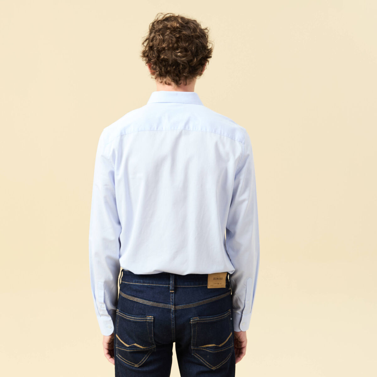 Chemise droite courte col italien bleu ciel homme