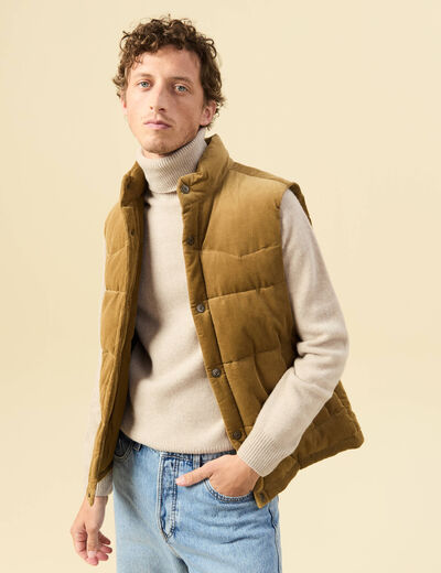 Doudoune droite courte sans manches camel homme
