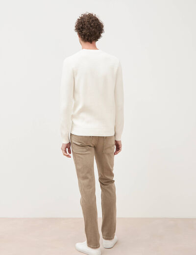 Pull manches longues col rond ecru homme