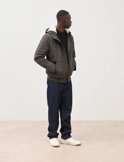 Parka courte &agrave; capuche vert kaki homme