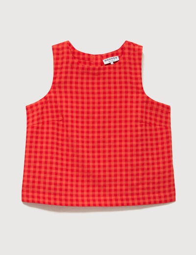 Blouse vichy droite cropped sans manches orange fonc&eacute; femme