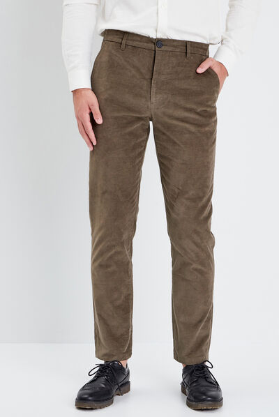 Pantalon tapered velours taupe homme
