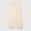 Pantalon large taille haute ceinture ivoire femme