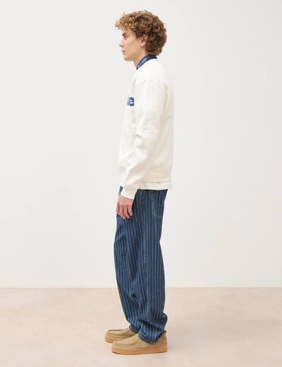 Sweat droit col rond manches longues ecru homme