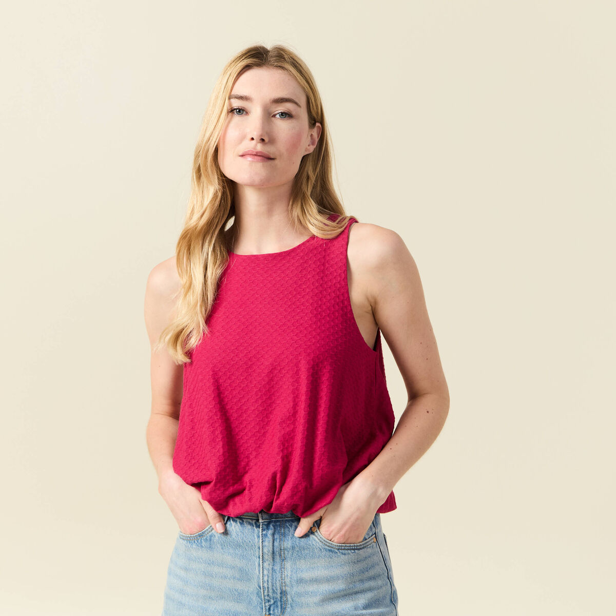 Débardeur sans manches rose framboise femme