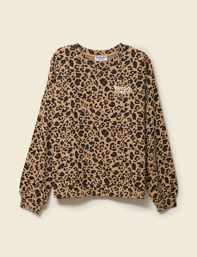 Sweat col rond manches longues beige femme
