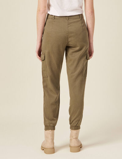 Pantalon battle 7/8&egrave;me taille standard vert kaki femme