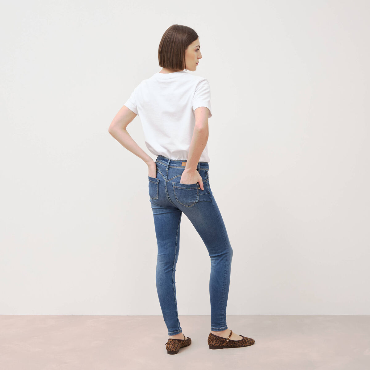 Jeans skinny push-up taille standard denim stone femme