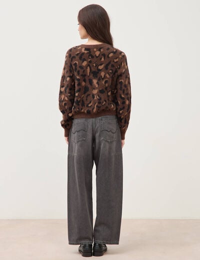 Gilet manches longues col rond marron fonc&eacute; femme