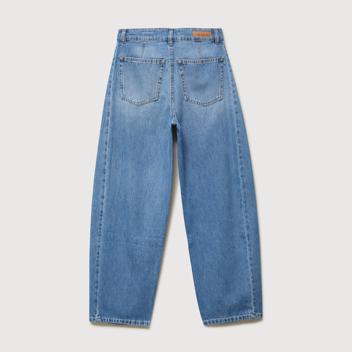 Jeans barrel taille haute broderie denim used femme