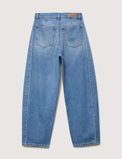 Jeans barrel taille haute broderie denim used femme