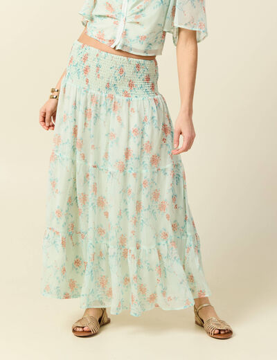 Jupon taille haute doubl&eacute; fluide vert pastel femme