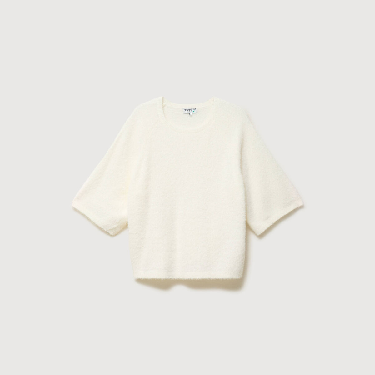 Pull droit manches 3/4 col rond ecru femme