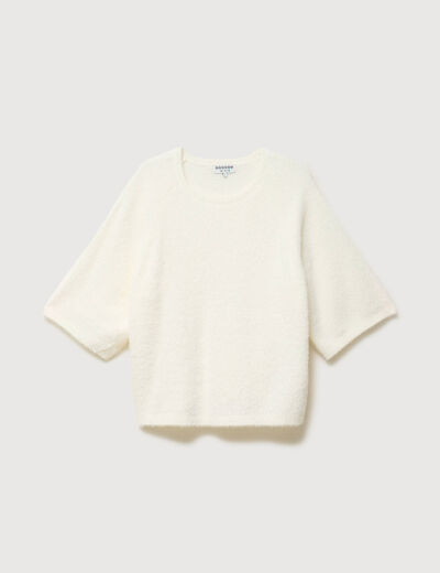 Pull droit manches 3/4 col rond ecru femme
