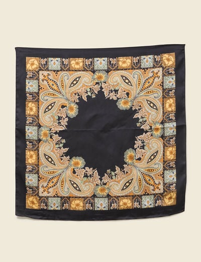 Foulard satin&eacute; noir femme