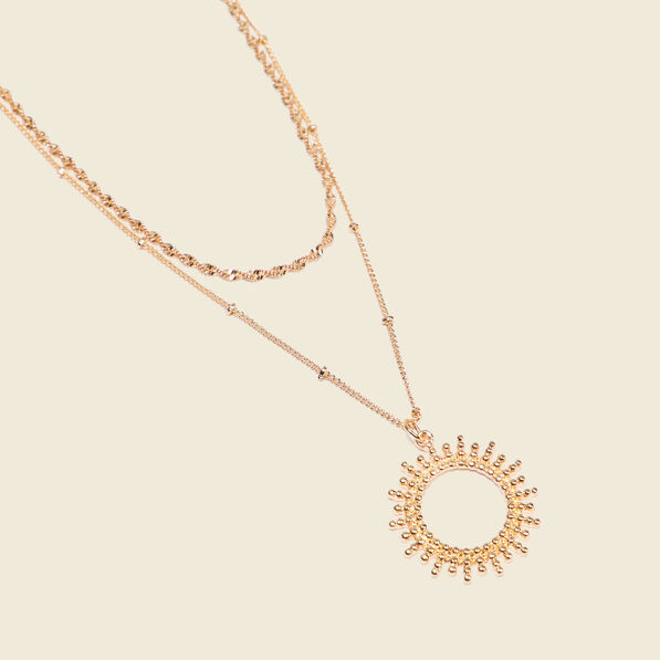 Collier 2 rangs avec pendentif couleur or femme