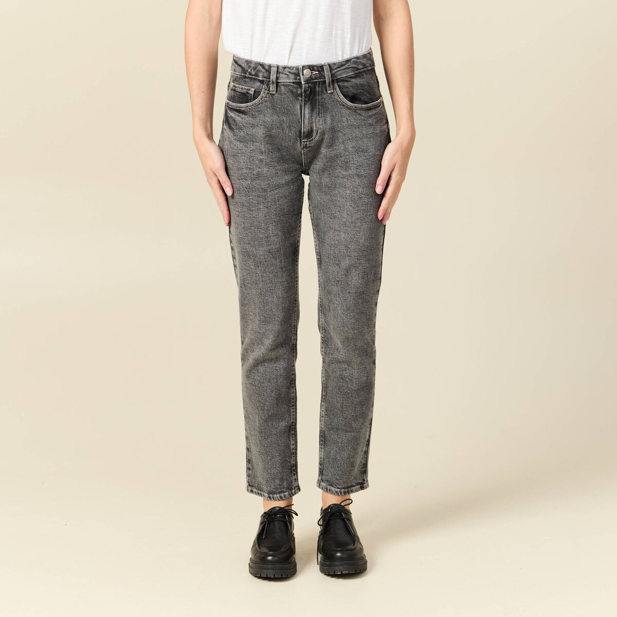 Jeans slim 7/8&egrave;me taille haute denim gris femme