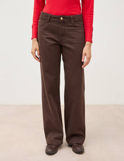Pantalon wide leg taille standard marron femme