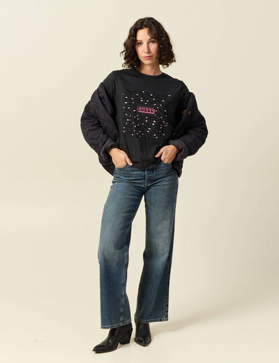 T-shirt en coton manches courtes noir femme