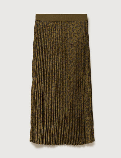 Jupe longue droite pliss&eacute;e vert kaki femme