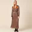 Robe longue évasée col en V marron cognac femme