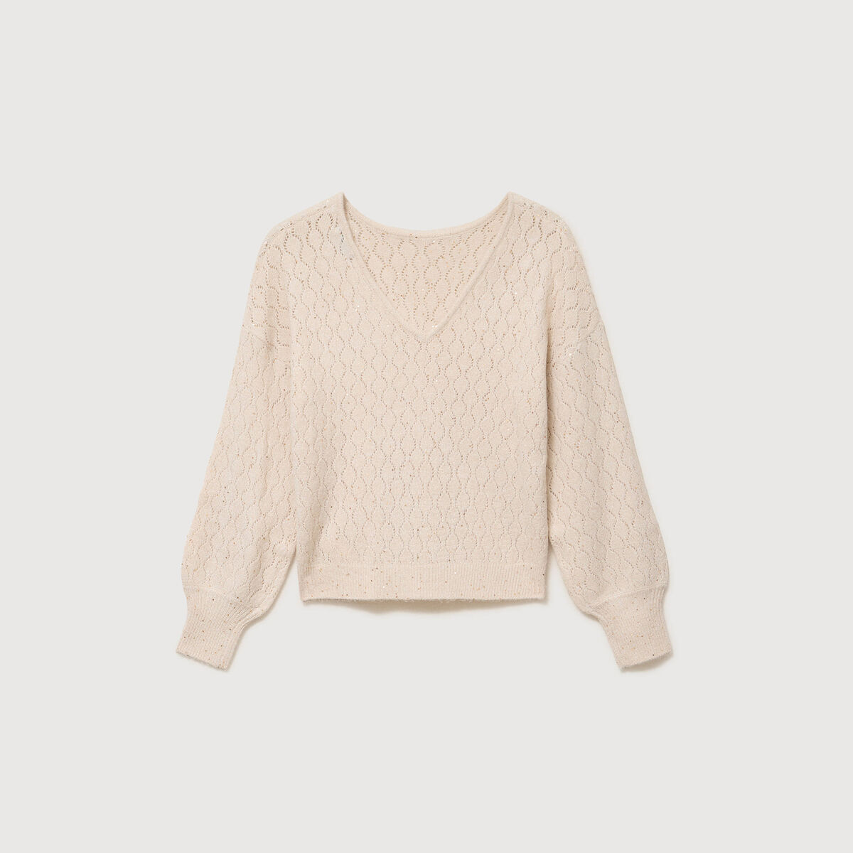 Pull oversize col v manches longues creme femme