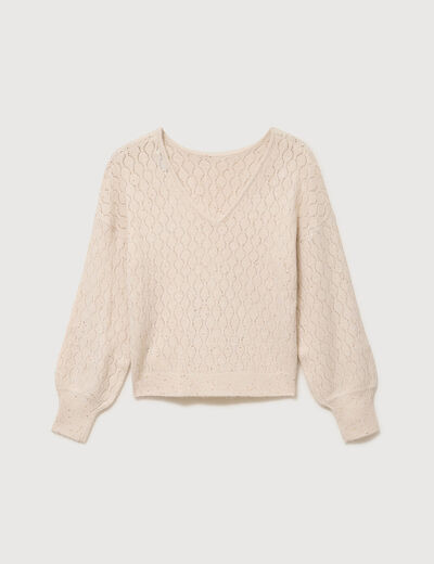 Pull oversize col v manches longues creme femme