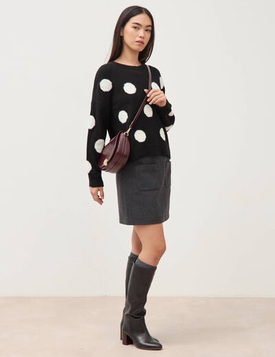 Pull manches longues col rond noir femme