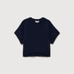 Pull oversize col rond manches courtes bleu marine femme