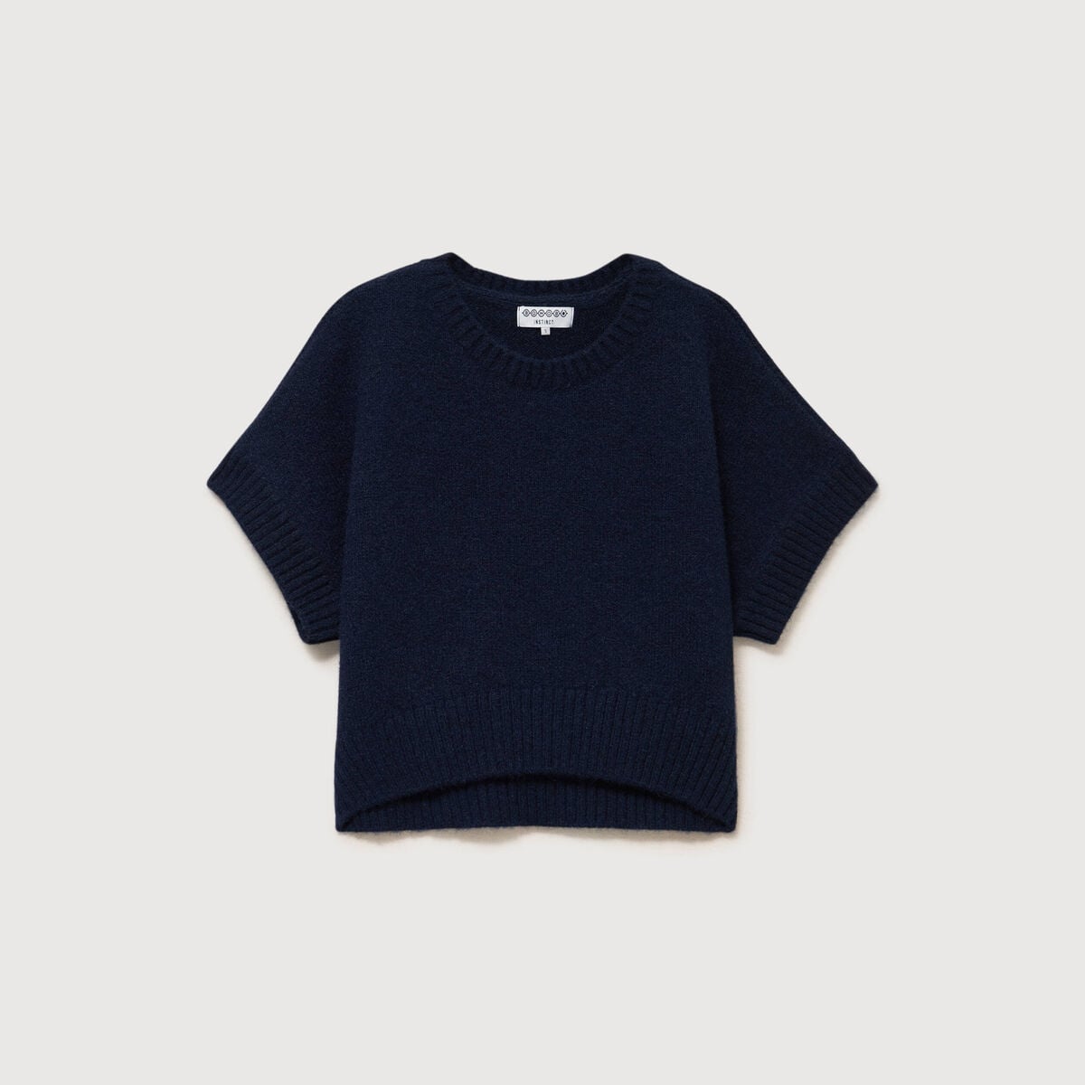 Pull oversize col rond manches courtes bleu marine femme