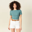 T-shirt manches courtes côtelé vert foncé femme