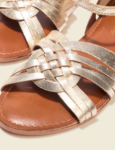 Sandales plates en cuir couleur or femme