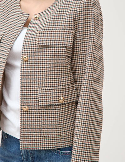 Veste &agrave; carreaux manches longues marron femme
