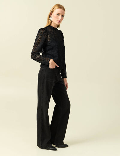 T-shirt droit court manches longues noir femme