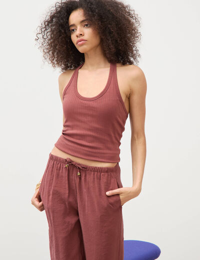 D&eacute;bardeur cropped d&eacute;collet&eacute; doubl&eacute; marron cognac femme