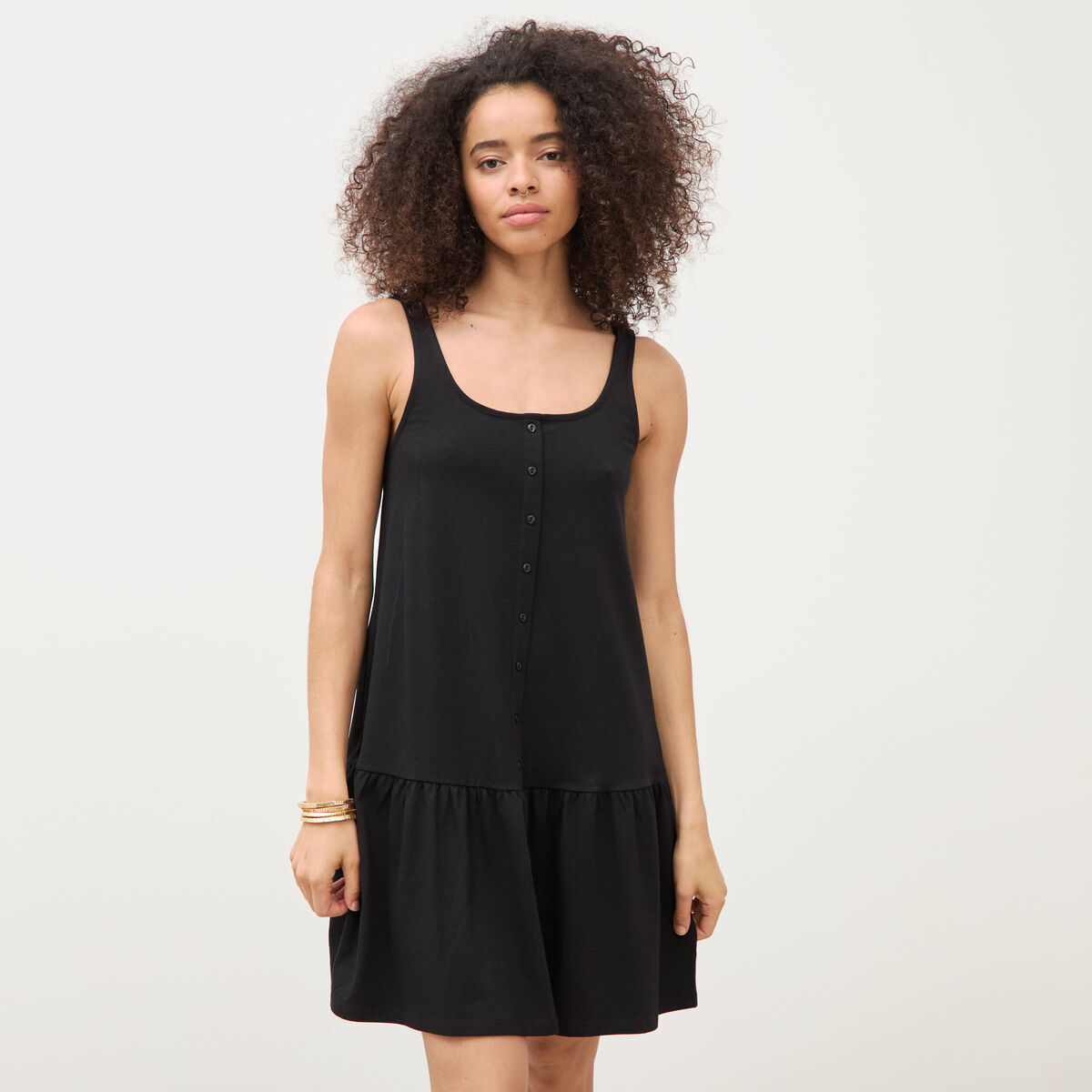 Robe sans manches en maille col carr&eacute; noir femme