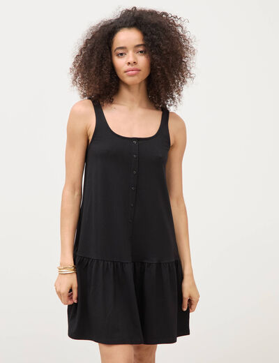 Robe sans manches en maille col carr&eacute; noir femme
