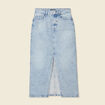 Jupe midi droite en jean denim bleach femme