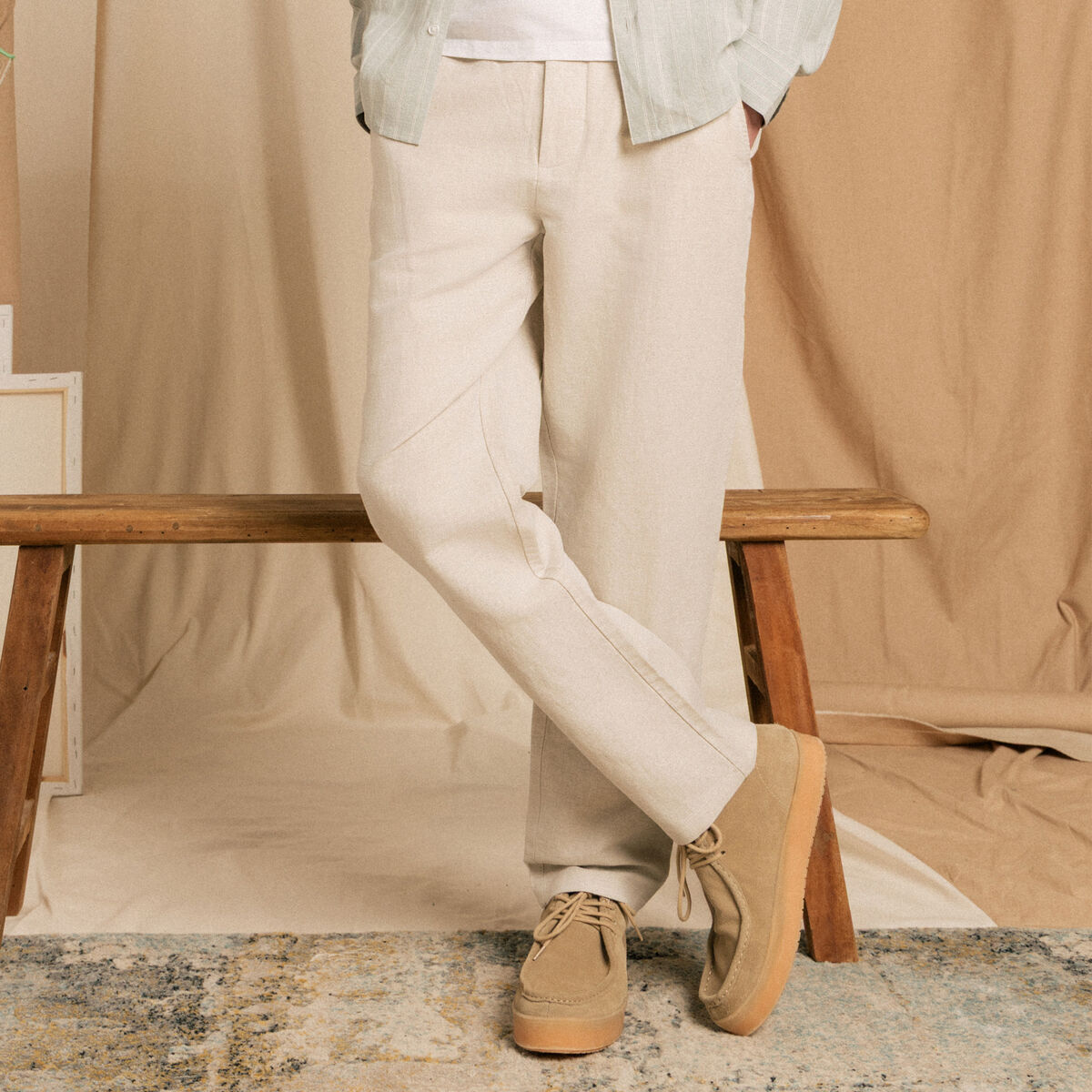 Chino coupe droite longueur 32 beige homme