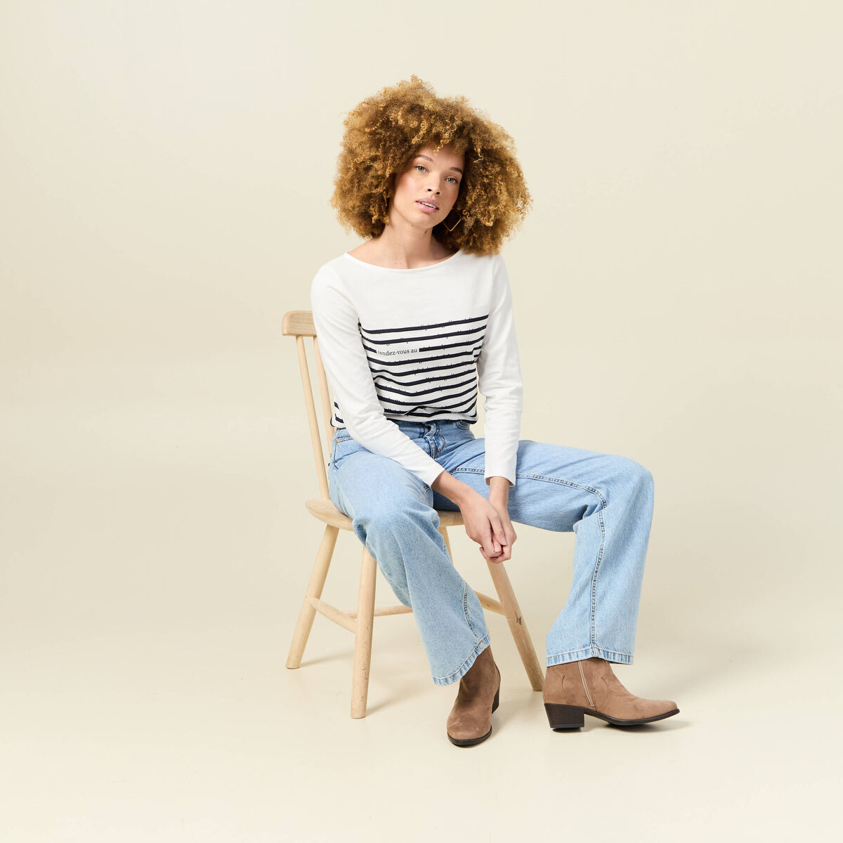 T-shirt manches longues ecru femme