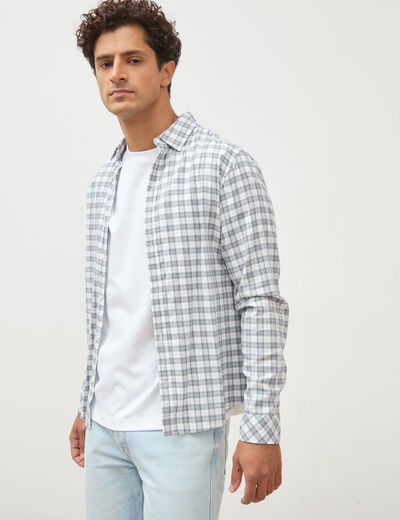 Chemise manches longues bleu fonc&eacute; homme